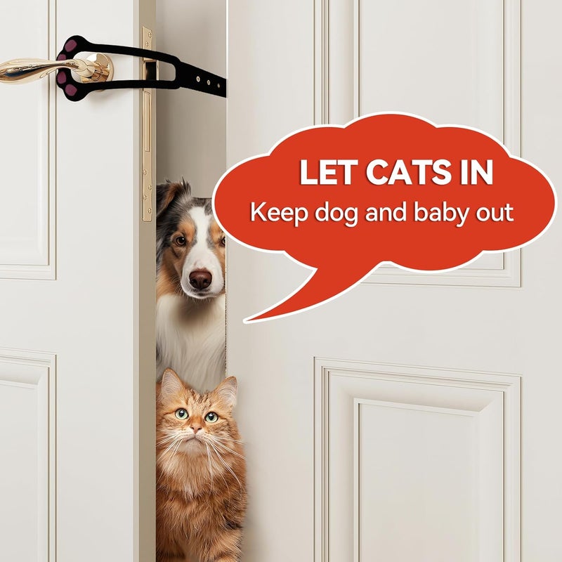 TGIOW Cat Door Latch, 1 Pcs Cat Door Stopper Pet Door Latch to Keep Dog Out of Litter Box and Food, Door Prop for Cat with 4 Adjustable Size Strap 2.2-5" Wide, No Measuring, Easy to Install, Black - Image 2